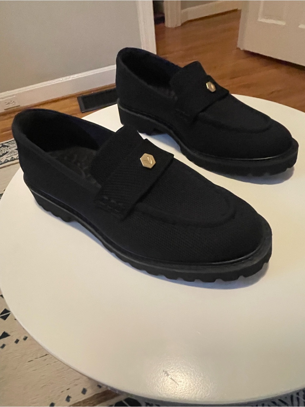 Vivaia Women’s Black Slip-On Loafers with Gold Accent